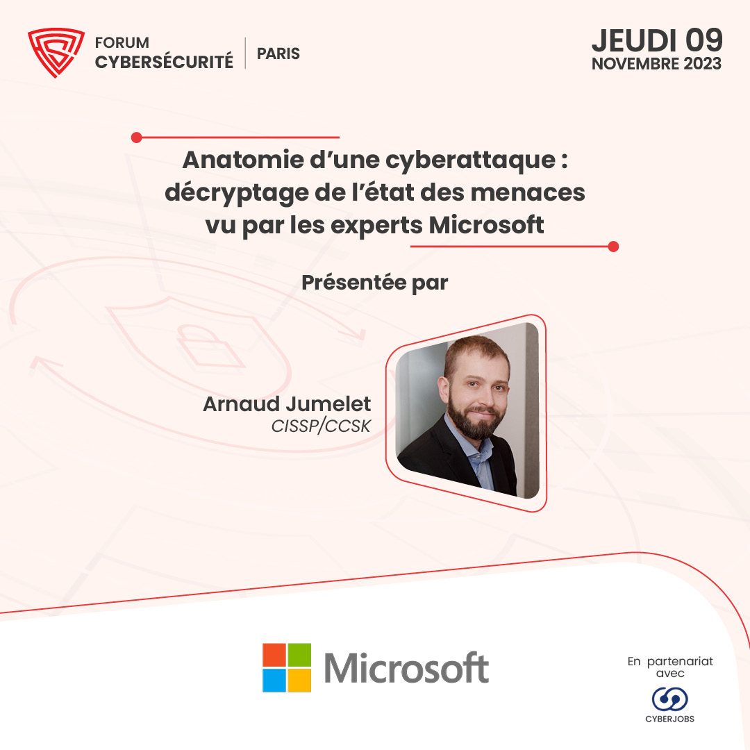 Participez à la conférence "Anatomie d’une cyberattaque – décryptage de l’état des menaces vu par les experts Microsoft" présentée par Arnaud Jumelet.

Inscription sur forms.gle/hFLopna8Lq3zFD…