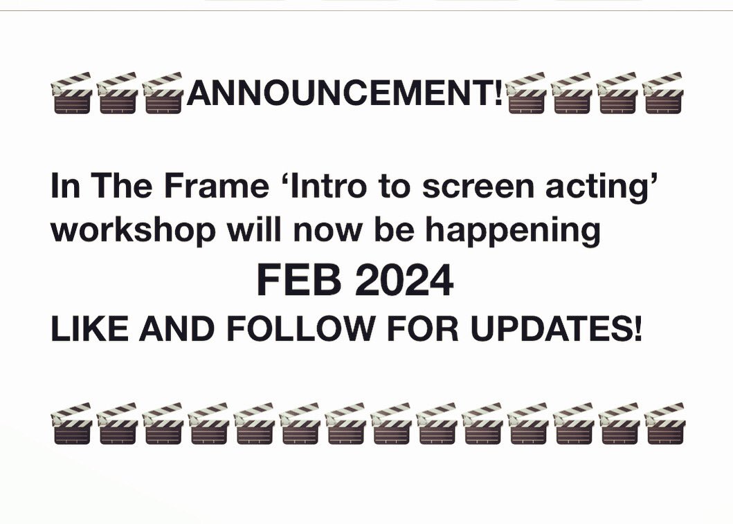 UPDATE!
The ‘Intro to screen acting’ workshop from In The Frame will now take place February 2024 in Newcastle upon Tyne
#screen #acting #workshop #newcastle #tv #film #acting #actorslife
