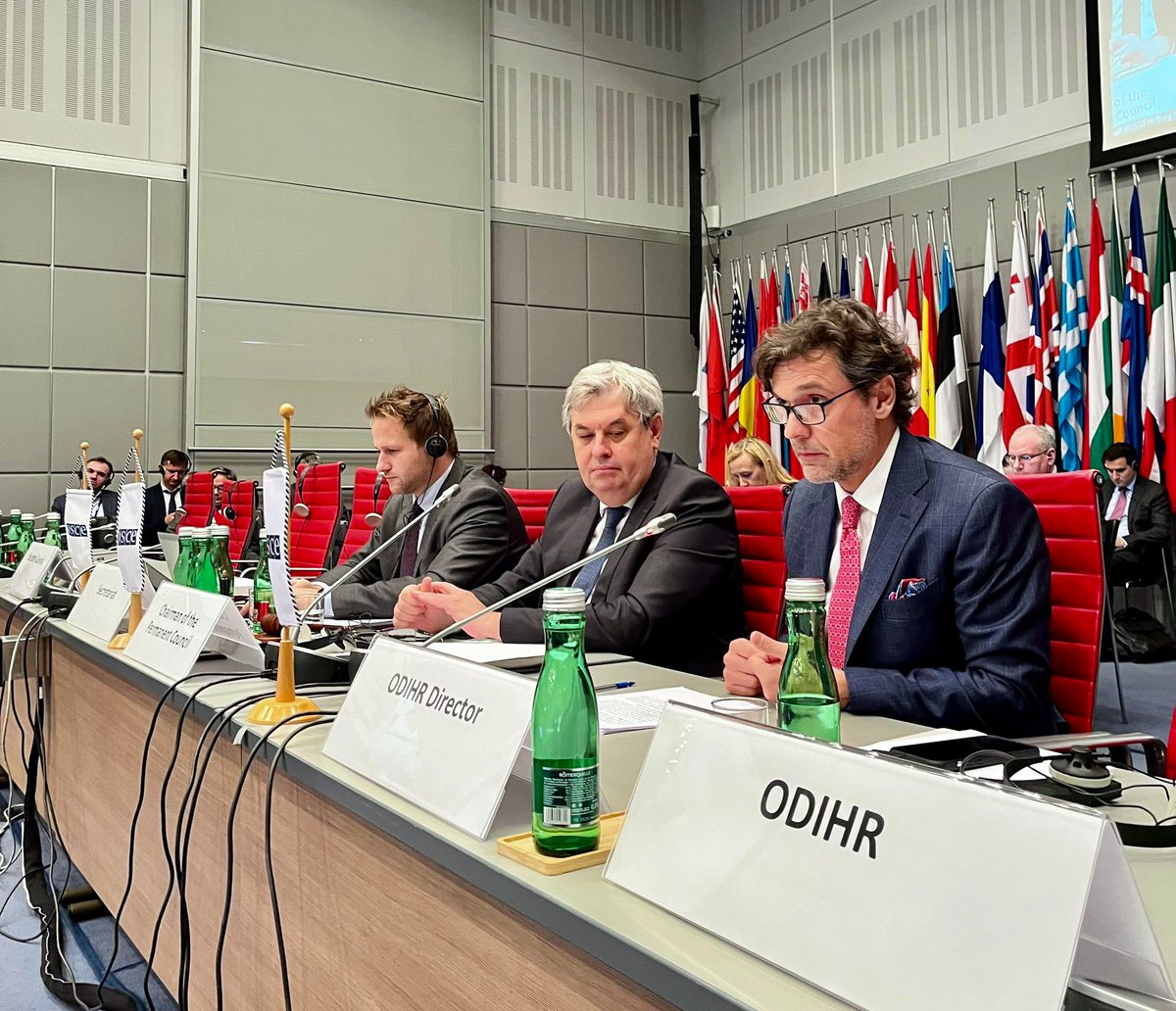 OSCE23MKD's tweet photo. Thank you @osce_odihr Director @MatteoMecacci for your report at the PC today. 
📌As #OSCE2023🇲🇰 Chairpersonship we highly appreciate ODIHR’s dedication to:
▶️safeguard the human dimension
▶️enhance security in our region
▶️fight for human rights
▶️democracy 
▶️the rule of law
#ItsAboutPeople