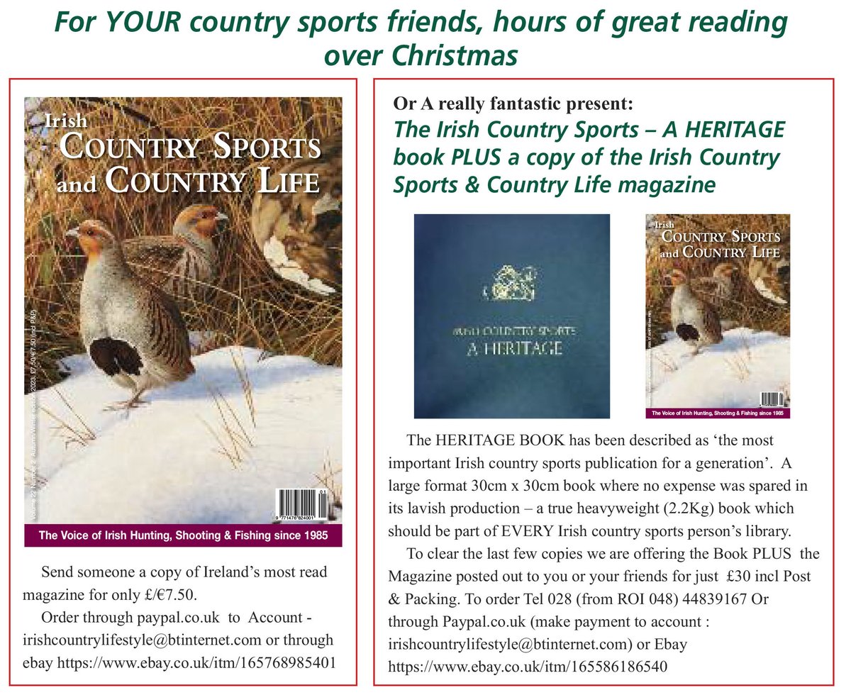 An early Christmas present for yourself or send one to your friends! The Winter edition of Ireland's most read COUNTRY SPORTS magazine is now at the printers. To order YOUR copy or a copy for a friends take advantage now of one of these offers. PLEASE SHARE.