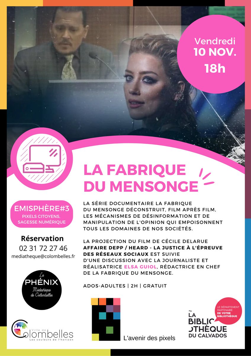 timothyduquesne's tweet photo. Projection 10.11. du film #documentaire Affaire Depp/Heard – La justice à l’épreuve des réseaux sociaux, de @ceciledelarue.
Film @LaFabriqueduM, prod. @babel_doc & Together Media.
➡️https://t.co/uXVJ1EYLYU
#avenirdespixels
#ÉducMédiasInfo #MedNum
#MoisduDoc
#CaenLaMer #Calvados https://t.co/yFXAVrCNR1