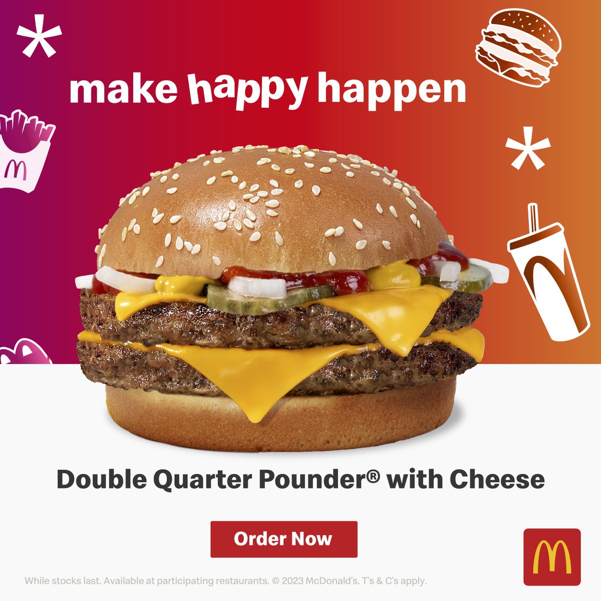 Yfm's tweet photo. Embrace the quirky, cheesy, &amp; hilarious side of the holidays for a chance to WIN 💰R2000💰 with the @McDonalds_SA Double Quarter Pounder with Cheese 🍔

Simply tell us about your fam's unique or downright embarrassing festive traditions using #MakeHappyHappen + tag @Yfm https://t.co/EaDiSrdDWI