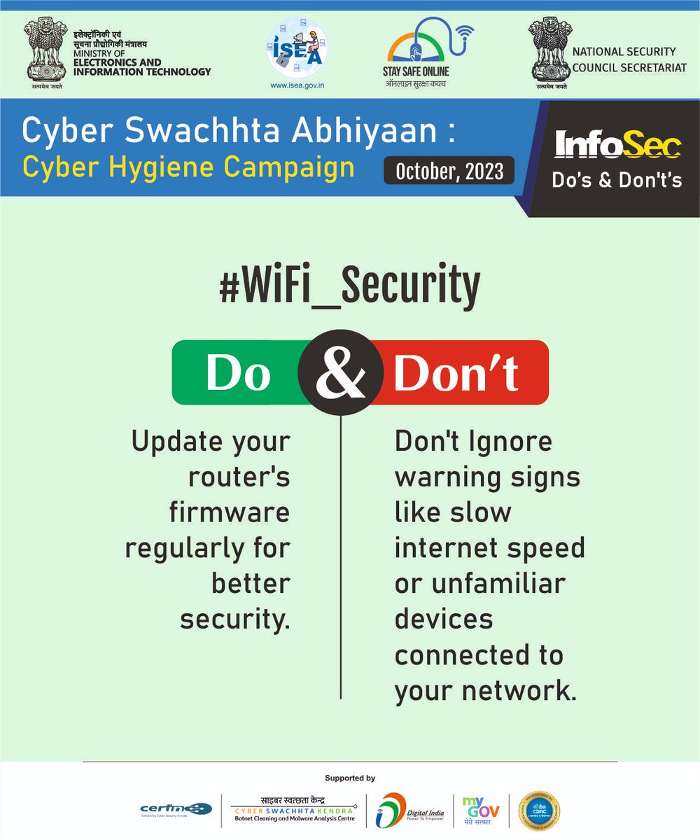 ditewb's tweet image. Do &amp;amp; Don&apos;t of WiFi security
#CSCOE #ssoindia #cyberawareness #WiFi_Security