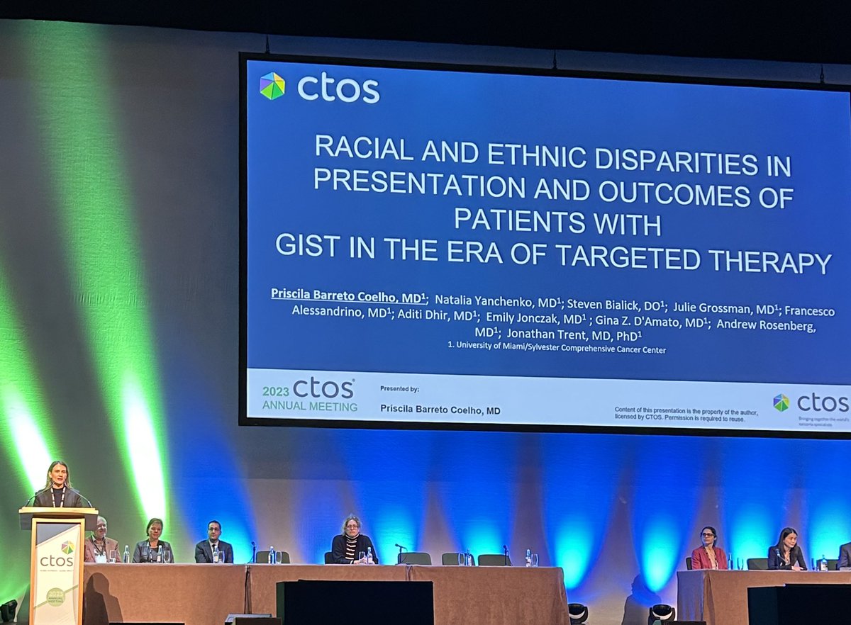 @PriscilaBCMD @SylvesterCancer presenting on racial and ethnic disparities facing #GIST patients in the TKI era #CTOS2023 #ctos23