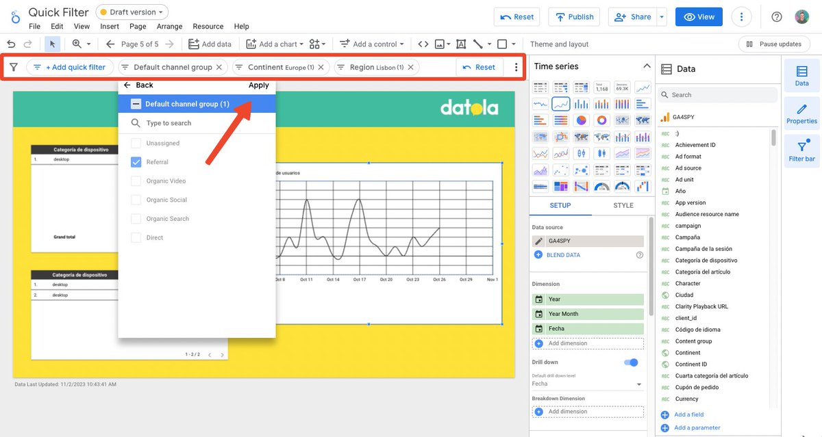 braiscv's tweet image. 🆕 Looker Studio - Filtros Rápidos

Añaden una nueva funcionalidad a Looker Studio que nos permite aplicar filtros solo en el modo edición sin tener que añadir ningún selector de filtros adicional 👏