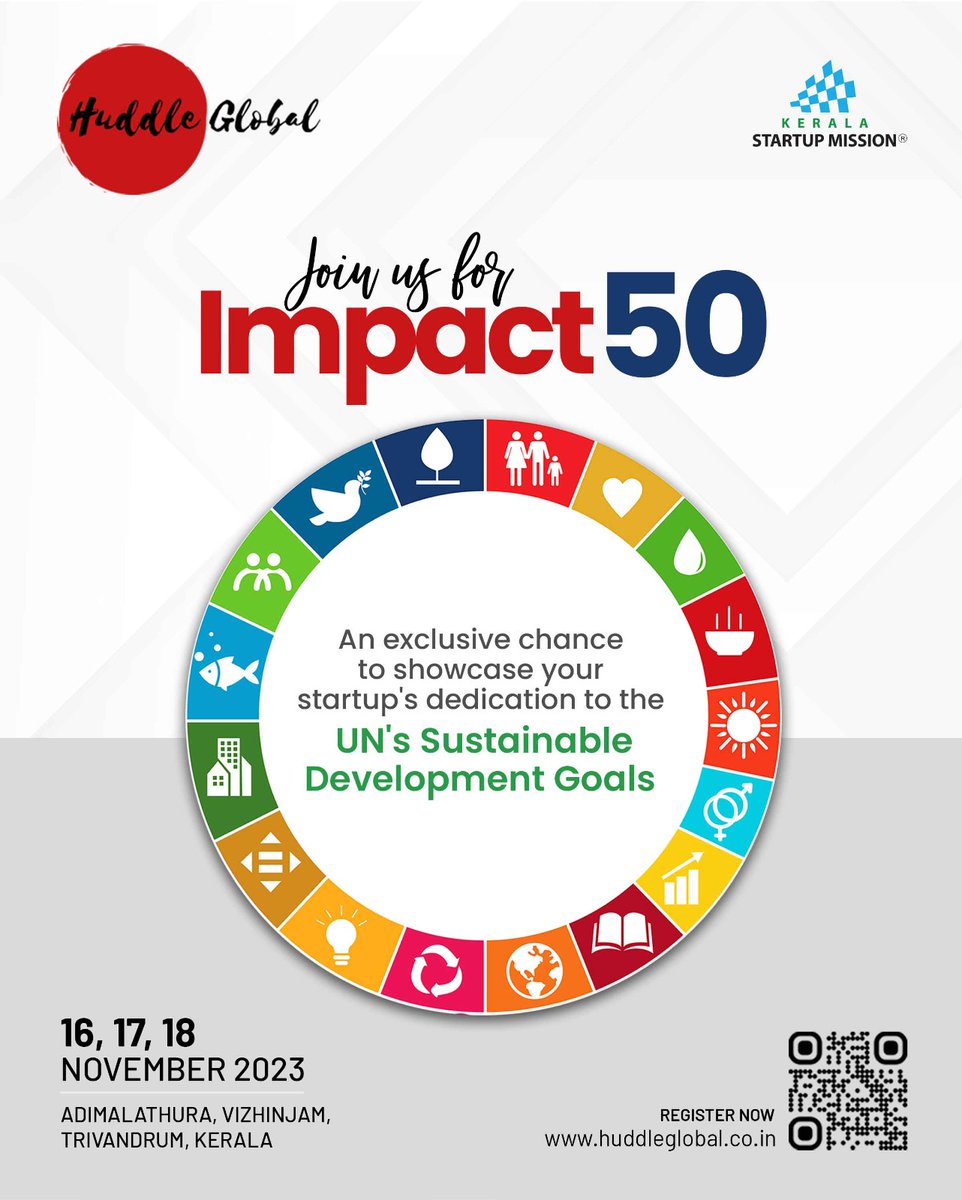startup_mission's tweet photo. Join us for IMPACT 50, where your innovative solutions align with the United Nations Sustainable Development Goals. IMPACT 50 at Huddle Global 2023 is your chance to showcase your startup's dedication to the UN's Sustainable Development Goals (SDGs). https://t.co/NSSDatALVO