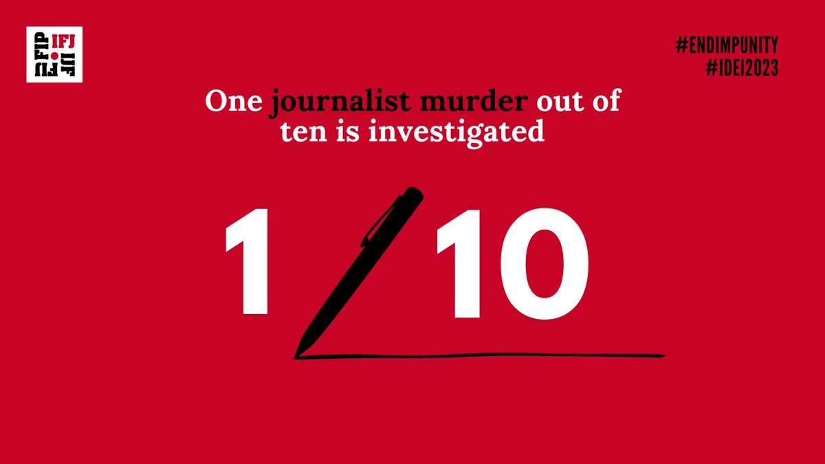#IDEI2023  Silence costs lives. We are calling on governments across the world to condemn, investigate, and  arrest those who kill, harass and intimidate journalists, and enact clear and enforceable legislation to protect their safety #Endimpunity ifj.org/media-centre/n…
