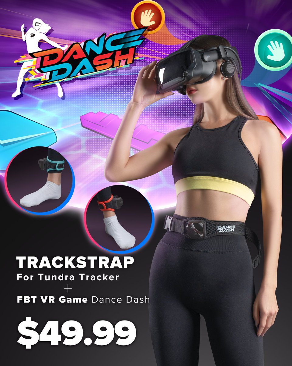 Dance Dash Trackstraps for VIVE Trackers are also compatible with Tundra Trackers! 🕺💃

Upgrade your VR FBT Dancing Gear today at bit.ly/3FGey1Z

#DanceDashVR #vrgame #TundraTracker #VIVETracker