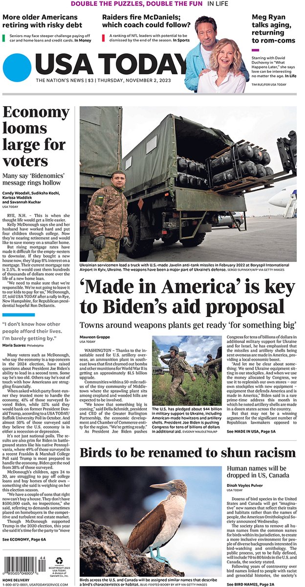 In Thursday’s paper: - ‘Made in America’ is key to Biden’s aid proposal - Economy looms large for voters - Birds to be renamed to shun racism