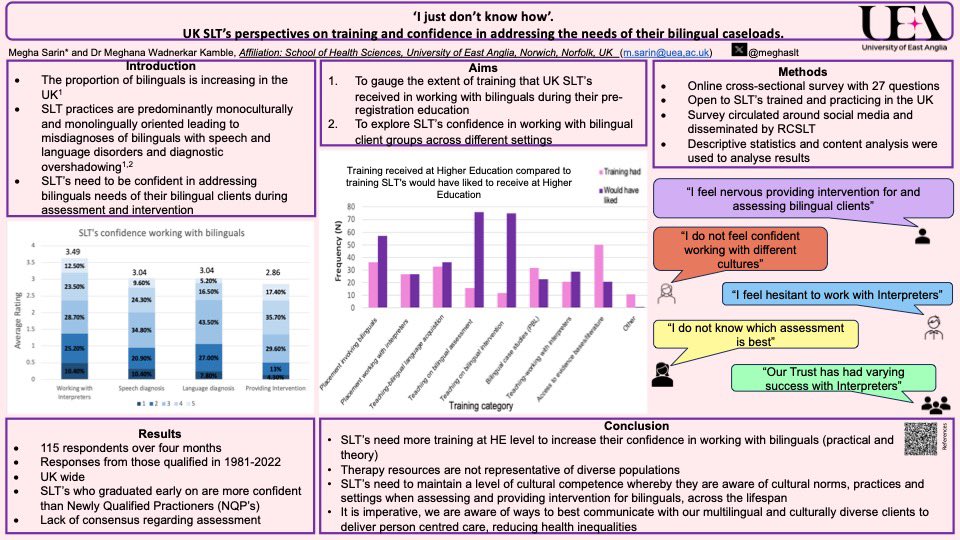 Really excited to have my poster on display at the #RCSLTConf2023 ! Please come and take a look! There’s been so much interesting research… looking forward to learning lots more today 😁 #slt #mysltday @RCSLT