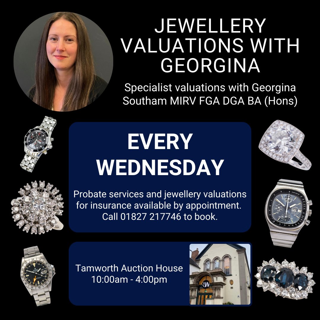 EXCITING NEWS!
We now have weekly jewellery valuations with Georgina Southam over at our Tamworth Auction House.

If you are interesting in booking an appointment for the probate services or jewellery valuations for insurance - please call us on 01827 217746 😆