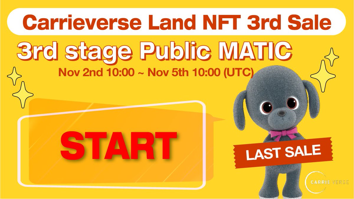 CARRIEVERSE LAND NFT 3rd SALE PUBLIC STAGE START🚀

3rd Stage: Public Matic
⏰Nov 2nd 10:00 AM ~ Nov 5th 10:00 AM (UTC)

🏠 Residential NFT: oneplanetnft.io/launchpad/rand… 

🏭 Industrial NFT: Sold Out

🏢 Commercial NFT: Sold Out