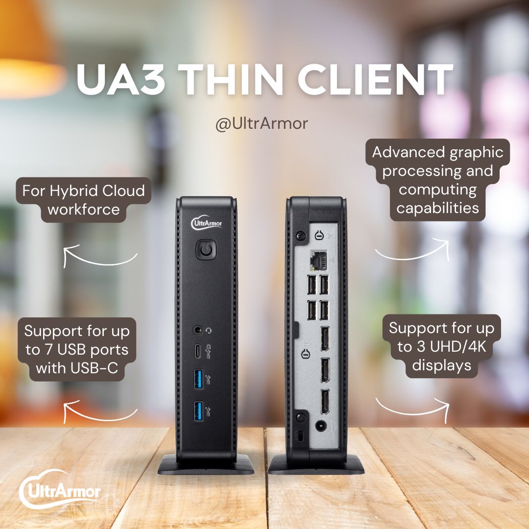 #UltrArmor announced the UA3 N370 #thinclient endpoint computer powered by the #AMD Ryzen™ Embedded R2000 processor, delivering exceptional graphic performance while meeting energy-saving and longevity requirements. #Ultrarmor #UA3 #thinclient #hybridcloud #IGELReady #VDI #DaaS