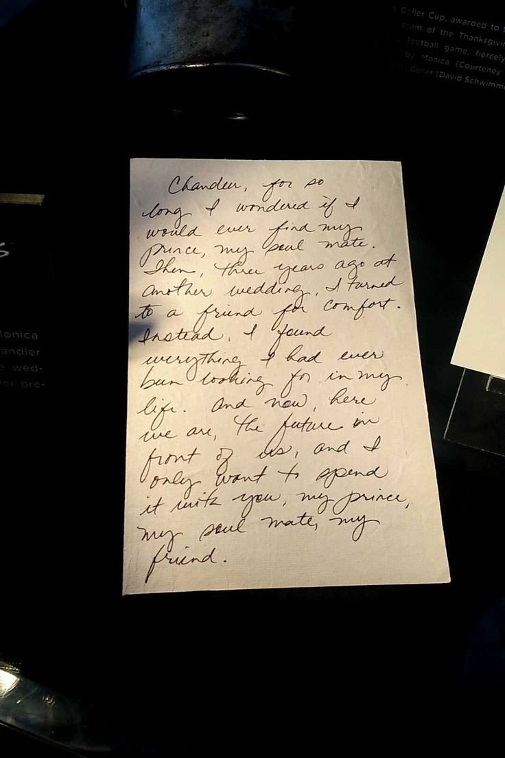 ChandlerBing_12's tweet photo. The original copies of Chandler and Monica's Wedding vows from the set of the show. https://t.co/wFaMnXNCqA