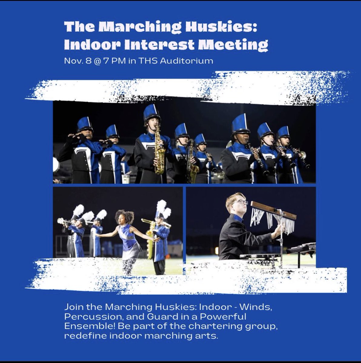We are trying something new this year! We are continuing our excellence of our marching season and starting indoor! 

Any questions, email Mr. Durgin!