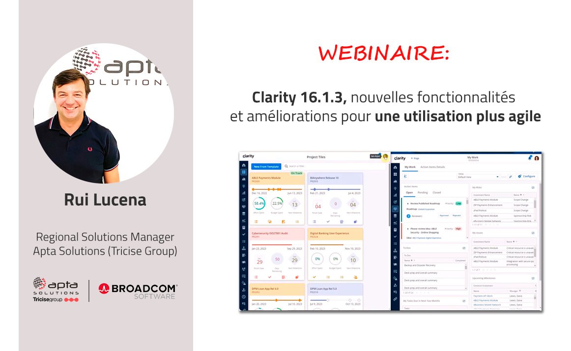 AptaSolutions's tweet photo. 🆕 @BroadcomVSM annoncé la sortie de #Clarity 16.1.3, une version qui met l’accent sur les fonctionnalités qui peuvent être configurées par l’utilisateur final

💡 Quelles sont les nouvelles fonctionnalités ?

Blog  ➡ https://t.co/tOFmtxVHH5

Webinaire ➡ https://t.co/vXuqasgp1Z https://t.co/rTZZROGoX2
