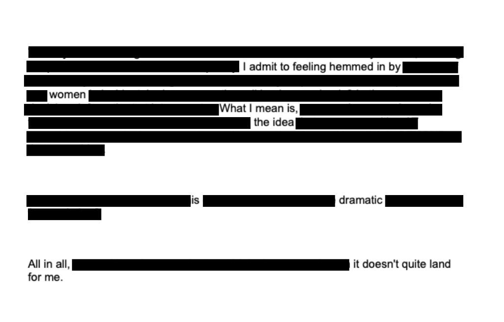 While we're doing rejection omission poetry... This guy really did NOT like/get The Woman's Part lol