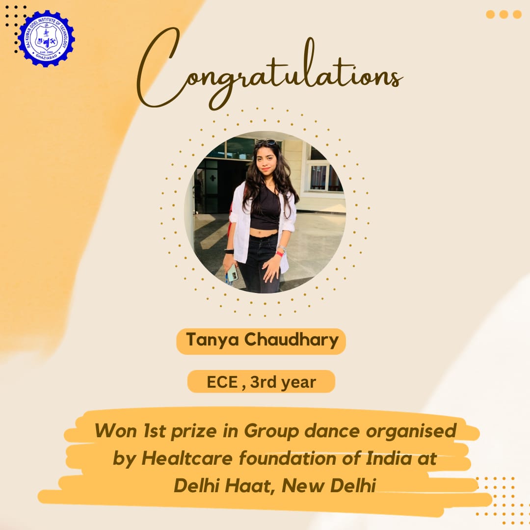 rkgit_'s tweet image. Ms. Tanya Chaudhary, B.tech ECE 3rd year has won 1st prize in a Group dance organized by the Healthcare Foundation of India at Delhi Haat, New Delhi.
#groupdance #delhihaat #college #collegelife #top_college #Registration_Open #RKGIT #ece #Btech #Admissions