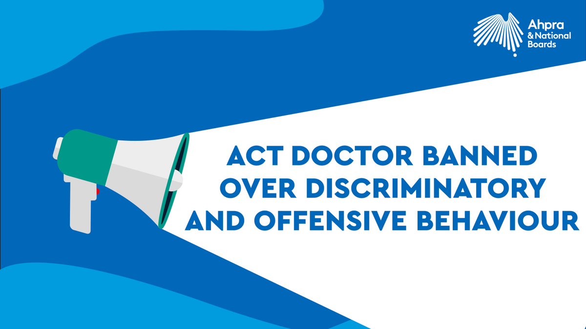 Landmark outcome supports goal to eliminate racism from Australian healthcare.
An ACT doctor has been prohibited from providing any health service &amp; can't apply for registration for 12mos after a ruling over discriminatory &amp; offensive behaviour.
Read more: bit.ly/3QIwsaA