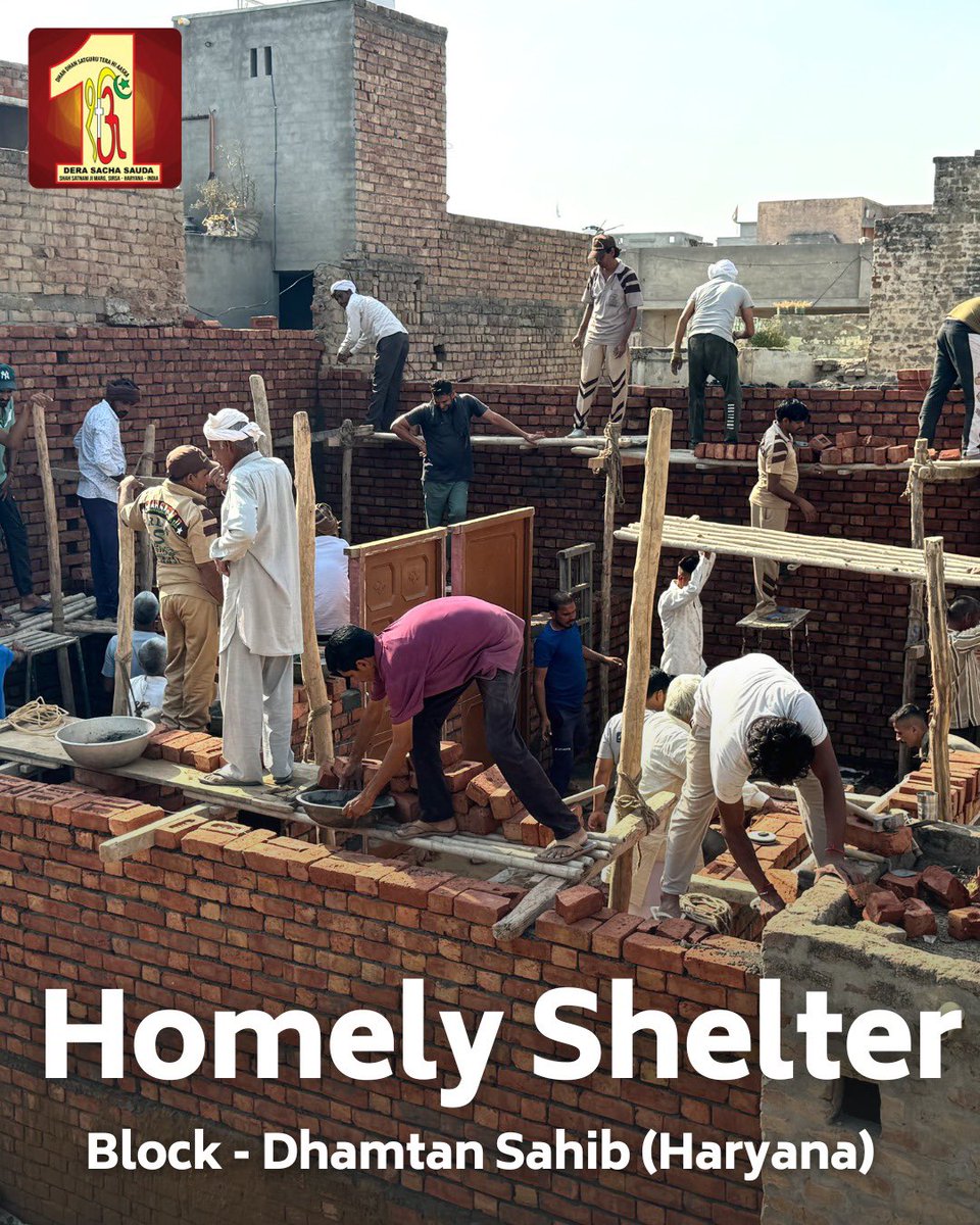 DSSNewsUpdates's tweet photo. Dedicated Dera Sacha Sauda volunteers in Dhamtan Sahib, Jind, Haryana.
These volunteers are embodying the spirit of selfless service. They are not just constructing homes🏠; they're building beacons of hope for those in need.
These homes stand as a testament to what we can achieve when we come together, extending helping hands to those who need them most. It's about more than just providing shelter. It's about creating a sanctuary where warmth and safety can be found. #HomelyShelter #HomesOfHope #DeraSachaSauda