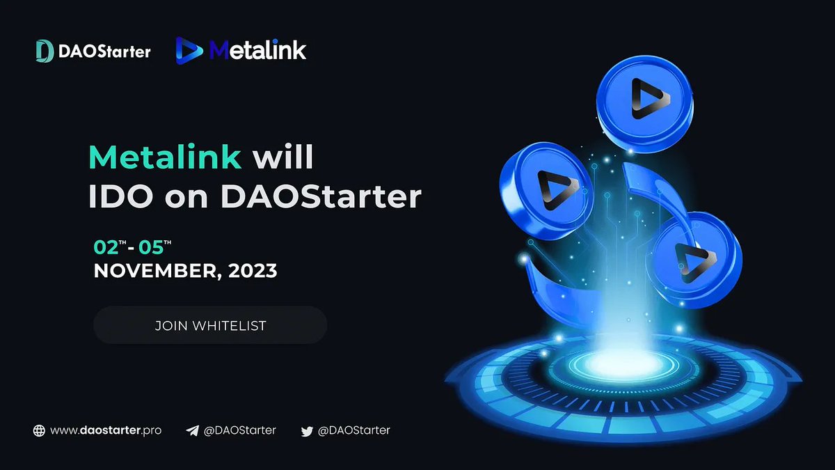 DaoStarter's tweet image. 🚀Big Events Are ON, Are You In???🚀

🥳The #Whitelist  Registration for @Metalinkwallet  IDO has been opened!

💎Apply Here:
daostarter.pro/#/saleDetail?p…

🧐More Details:
medium.com/@DAOStarter/me…

💥Make sure to have a look!

#WL  #IDO  #Airdrop