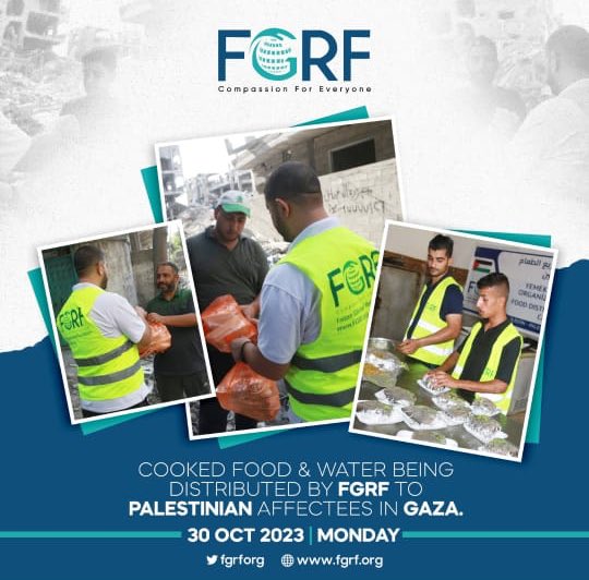 30 oct 2023 :

Cooked food and water being distributed by fgrf Dawateislami to palestinian effectees in gaza

#Dawateislami