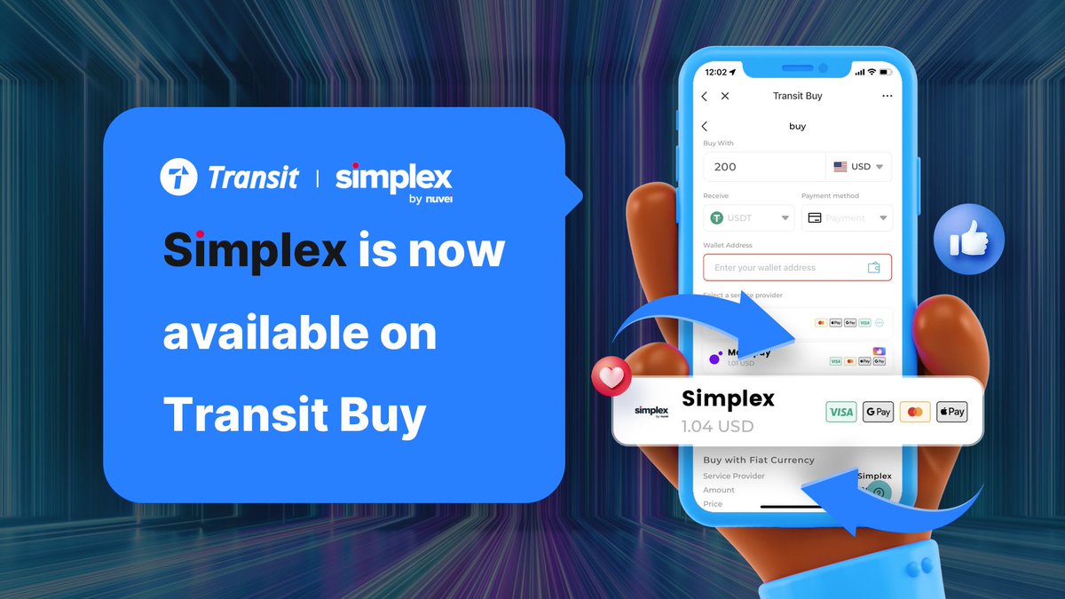 TransitFinance's tweet photo. #Transit #Buy now partners with @SimplexCC, the industry leader, offering a multitude of deposit options.
 
Empowering countless partners, we facilitate millions in transactions, enabling users to access billions in digital assets effortlessly.
#Bitcoin #Ethererum #USDT 
https://t.co/kikFDbGOJd