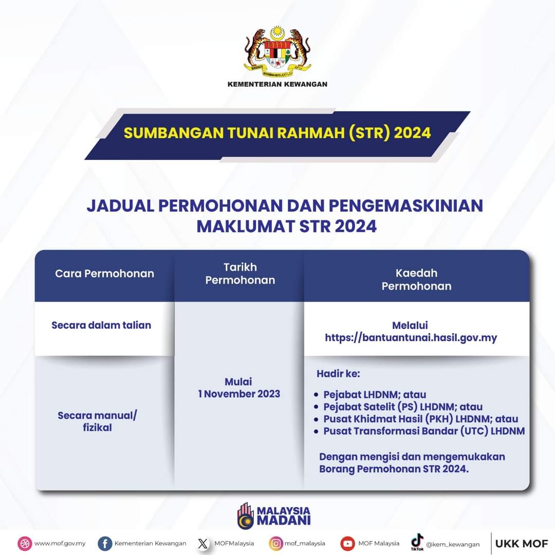 Permohonan #str2024 kini dibuka. bolehlah membuat permohonan di bantuantunai.hasil.gov.my