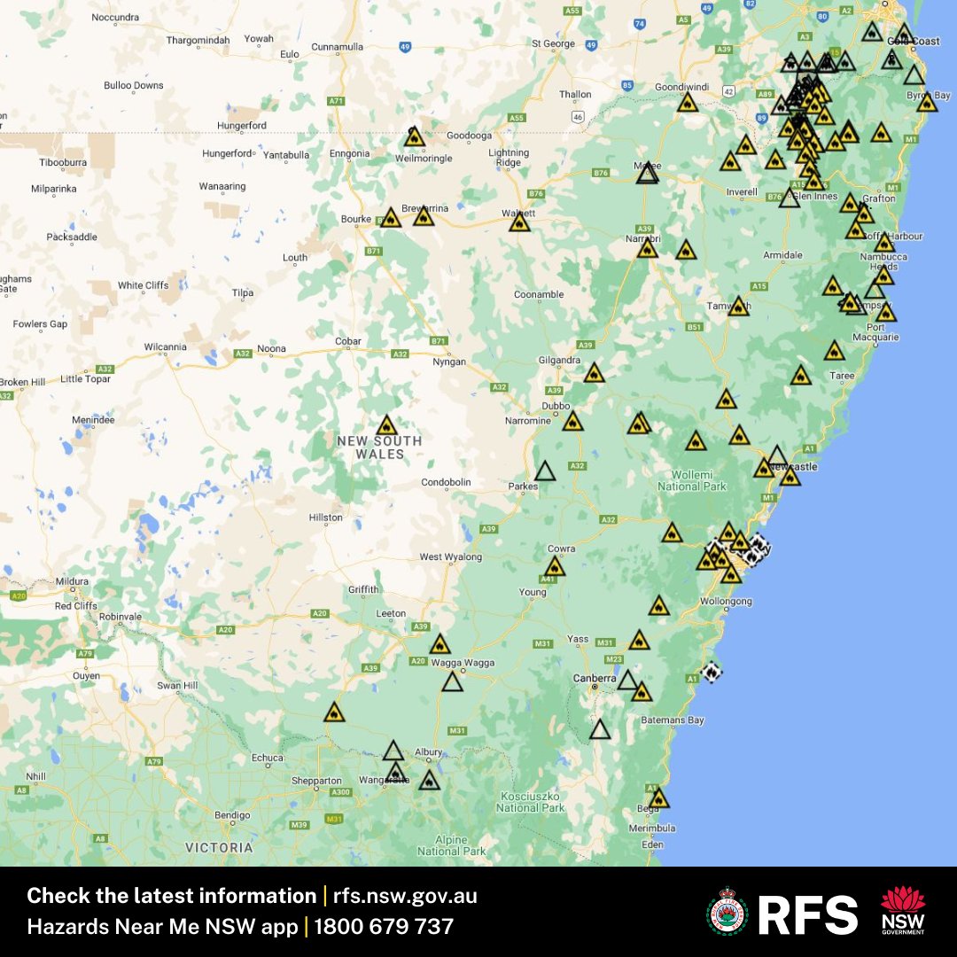 As of 5pm, there are 67 fires burning across NSW, with 30 not yet contained. Firefighters continue to establish and strengthen containment lines before elevated fire danger returns next week. Stay up-to-date through the Hazards Near Me app and rfs.nsw.gov.au/fnm