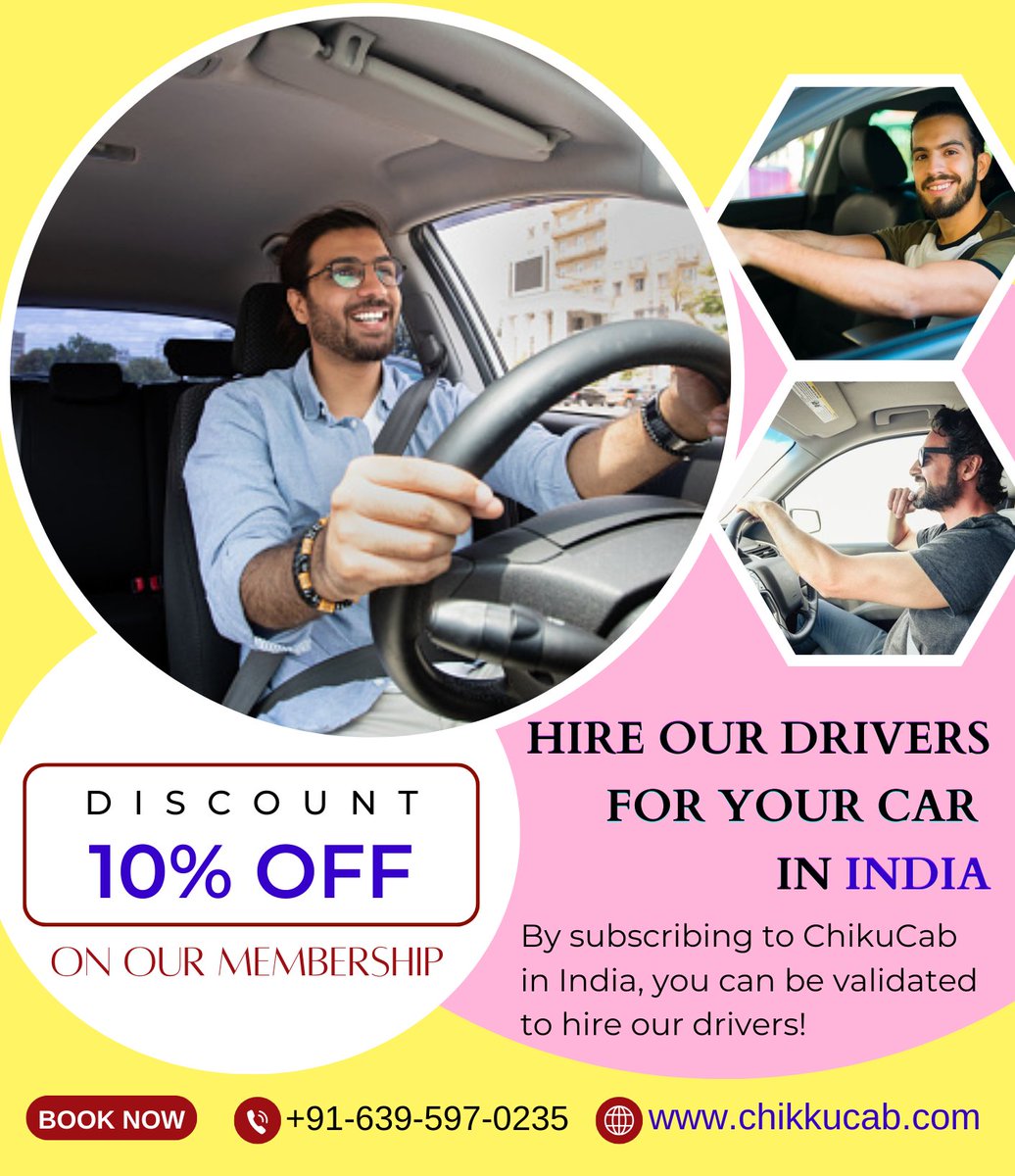 bookdriver11's tweet photo. You can feel free to hire a driver for your car in #India from #ChikuCab. Contact 6395970235 Webpage https://t.co/Ybl7nkBNEt

#hireadriver #cardriversnearme #hireapersonaldriver #privatedriverforhire #hireadriverforaday #driverforhiremonthly #hireapermanentdriver #ChikuCabDrivers https://t.co/54wRHunzfz