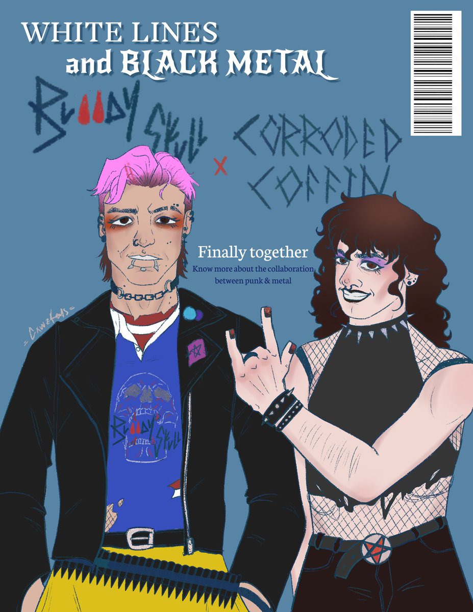 CxwzKeys's tweet image. Bloody Skull / @BATBOYSxPrompts 

I love the idea of them being famous and secretly dating each other uwu
Love pink punk Steve. Also, is Trans Eddie Munson ❤️🤘🏽

#spookysteddie #batboysprompts
