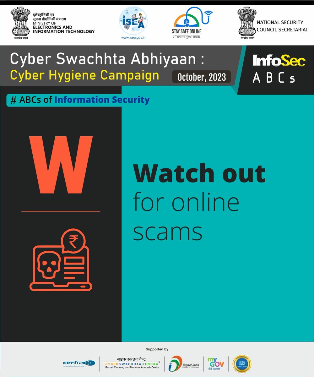 ditewb's tweet image. Beware of online scams.
#CSCOE #ssoindia #cyberawareness