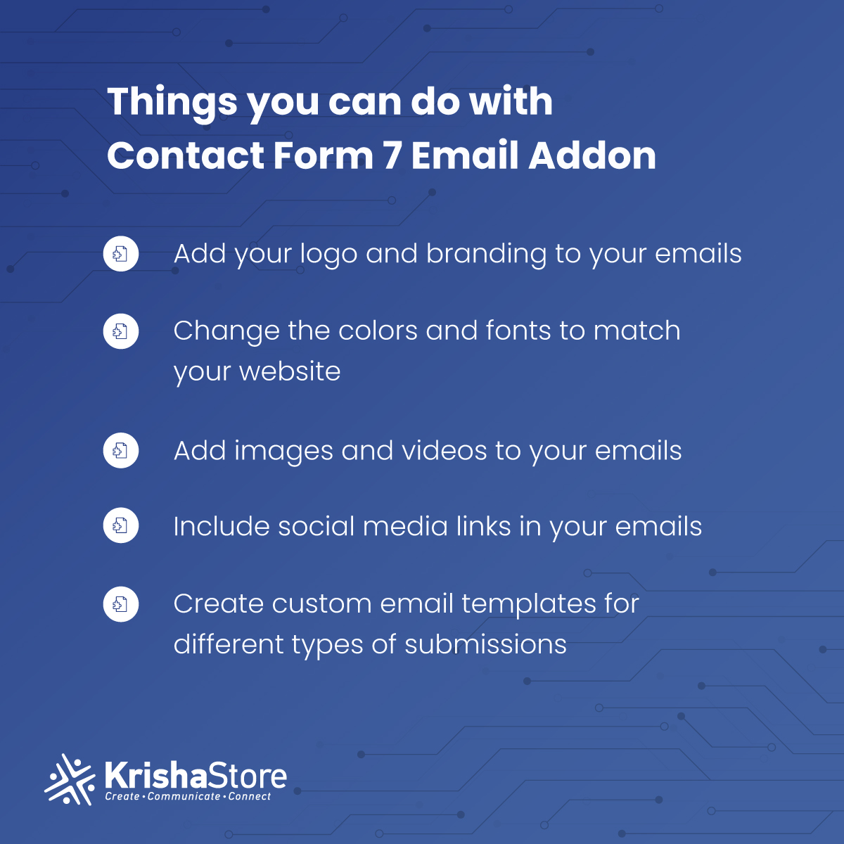 Transform your communication with these amazing features of the Contact Form 7 Email Add-on.  

rebrand.ly/9rcdipi

#contactform7 #features #emailtemplate #emails #customize #contactforms #KrishaStore