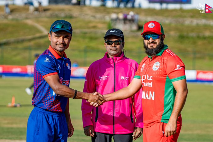 Nepal faced a 5-run defeat against Oman in the ICC T20 WC Asia Qualifiers.

~ Congratulations, Team Oman!🇴🇲

𝐍𝐞𝐩𝐚𝐥 𝐢𝐬 𝐣𝐮𝐬𝐭 𝐨𝐧𝐞 𝐰𝐢𝐧 𝐚𝐰𝐚𝐲 𝐟𝐫𝐨𝐦 𝐬𝐞𝐜𝐮𝐫𝐢𝐧𝐠 𝐭𝐡𝐞𝐢𝐫 𝐬𝐩𝐨𝐭 𝐢𝐧 𝟐𝟎𝟐𝟒 𝐌𝐞𝐧𝐬 𝐓𝟐𝟎 𝐖𝐨𝐫𝐥𝐝 𝐂𝐮𝐩.

#NepalCricket  #NEPvOMN