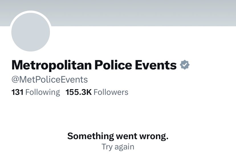 Anyone know why @metpoliceuk have deleted their @metpoliceevents account?  
Other than arresting people who hold an opinion about Palestinian flags displayed on Bethnal Green Road, they don’t have a clue what to do. 
They are no longer fit for purpose.