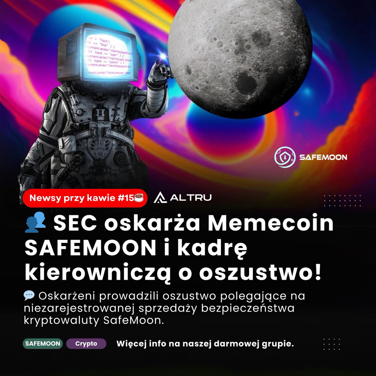 AltruistsPro's tweet photo. 📑 #Newsy przy kawie #16 ☕

👥 #SEC oskarża #Memecoin #SAFEMOON i kadrę kierowniczą o oszustwo!

𝗪𝗶𝗲̨𝗰𝗲𝗷 𝗶𝗻𝗳𝗼𝗿𝗺𝗮𝗰𝗷𝗶 𝘇𝗻𝗮𝗷𝗱𝘇𝗶𝗲𝘀𝘇 𝗻𝗮 𝗻𝗮𝘀𝘇𝗲𝗷 𝗱𝗮𝗿𝗺𝗼𝘄𝗲𝗷 𝗴𝗿𝘂𝗽𝗶𝗲 𝗻𝗮 𝘁𝗲𝗹𝗲𝗴𝗿𝗮𝗺𝗶𝗲 📷
https://t.co/XPjm6YiNjd https://t.co/UijdgSsVtL