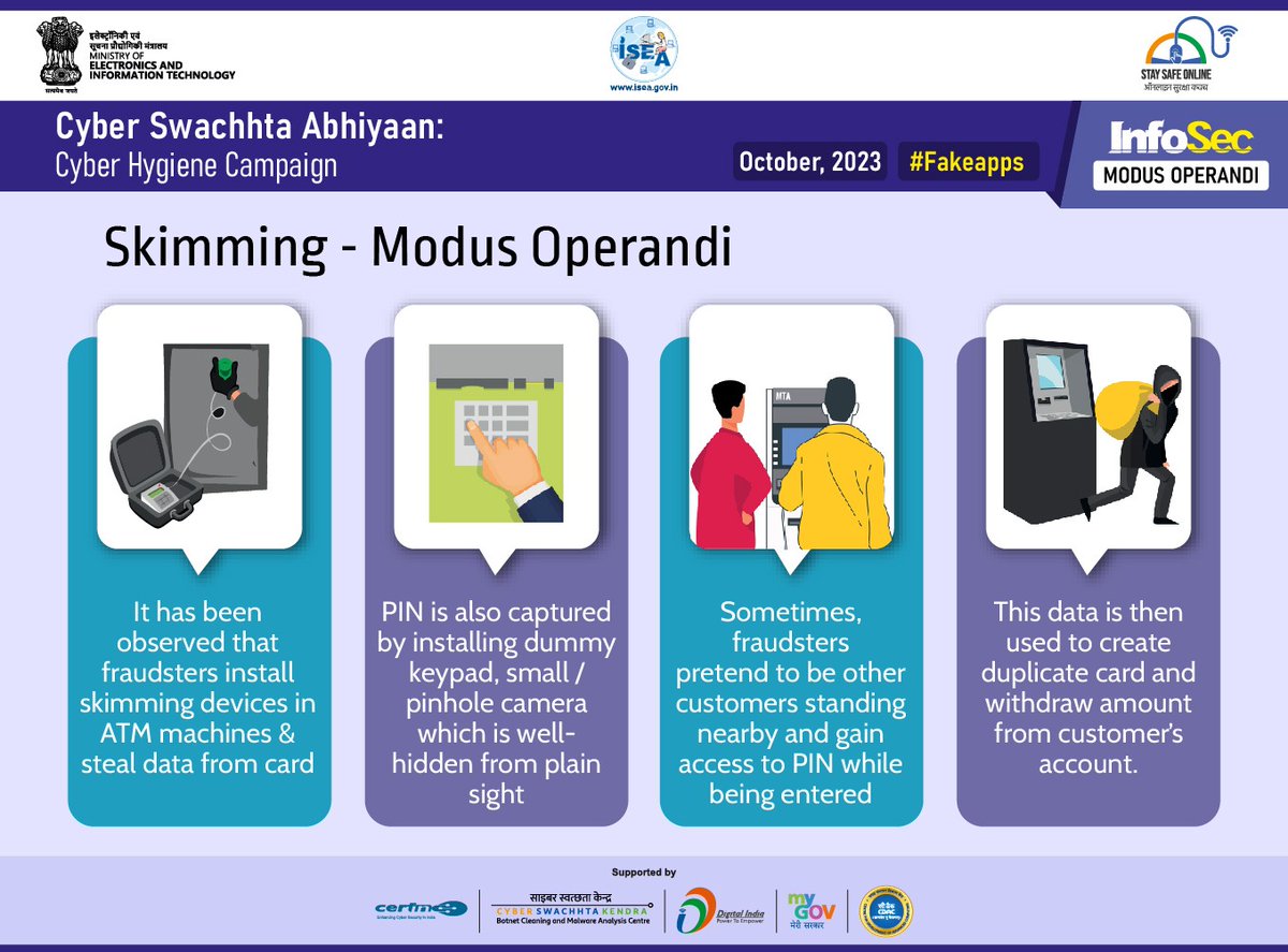 ditewb's tweet image. Beware of Skimming scams.
#CSCOE #ssoindia #cyberawareness
