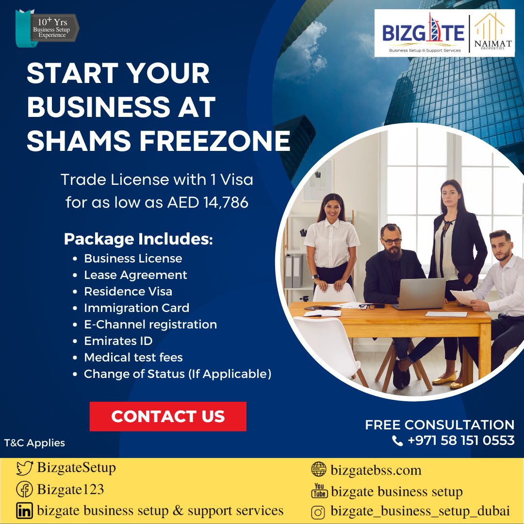 BizgateSetup's tweet image. Start Your Business at SHAMS Freezone

Trade License with 1 Visa for as low as AED 14,786

T&amp;amp;C Applies

Book an Appointment
Get Free Consultation

Contact Details
Mobile: +971 58 151 0553
Email: ammar@bizgatebss.com

#business #entrepreneur #motivation #success #marketing #UAE
