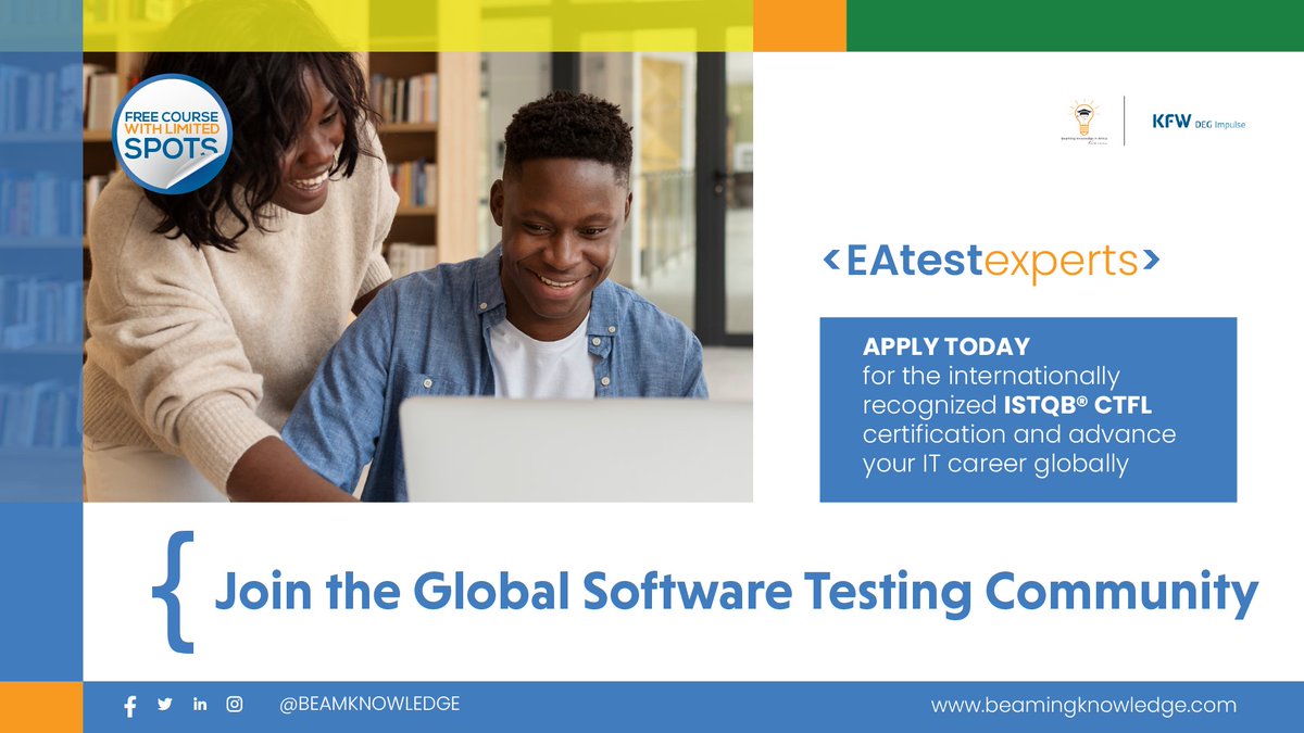beamknowledge's tweet photo. 💻 Ready to take charge of your IT career?

Stand out as a certified software tester and explore new job opportunities with the ISTQB CTFL course!

Start your journey today: https://t.co/0SIaXvE2Sk

#istqbcertified #SoftwareTesting #successisyours #Africa https://t.co/GO6SuGF3TO