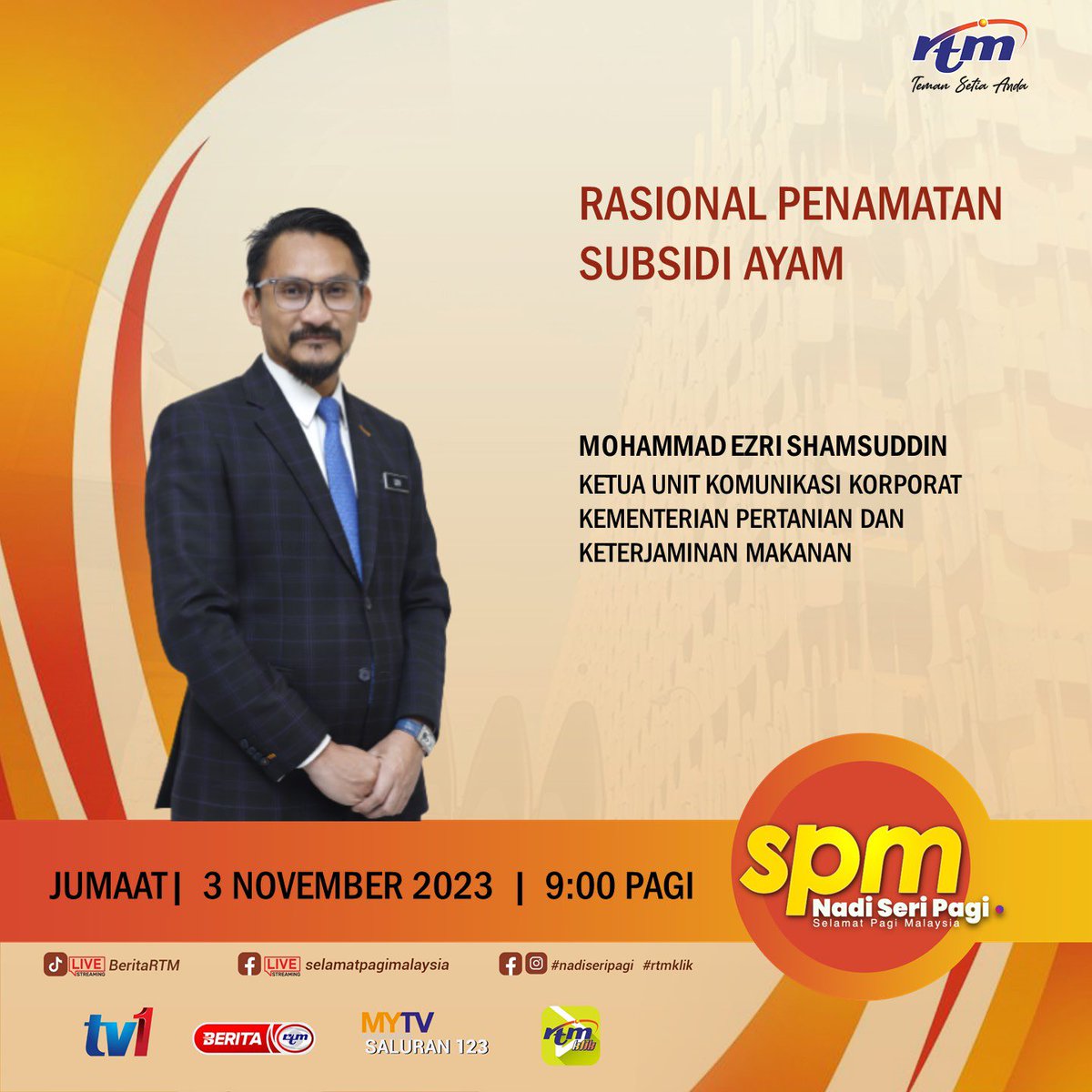 Wawancara 𝑺𝒆𝒄𝒂𝒓𝒂 𝑳𝒂𝒏𝒈𝒔𝒖𝒏𝒈 bersama Encik Mohammad Ezri Shamsuddin, Ketua Unit Komunikasi Korporat, Kementerian Pertanian dan Keterjaminan Makanan menerusi rancangan 𝐒𝐞𝐥𝐚𝐦𝐚𝐭 𝐏𝐚𝐠𝐢 𝐌𝐚𝐥𝐚𝐲𝐬𝐢𝐚 membicarakan