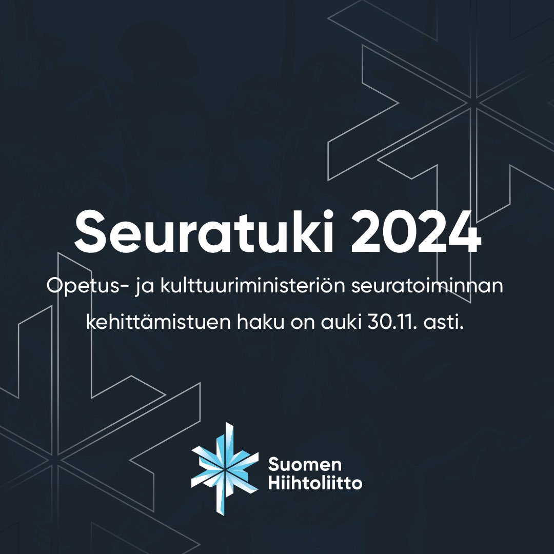OKM-seuratuen haku on nyt auki! 

Seuratoiminnan kehittämistuki on tarkoitettu lasten ja nuorten liikuntaharrastuksen lisämiseen sekä monipuolisen organisoidun liikunnan kehittämiseen.

📌Hakuaika 1.-30.11. 

🔗Lue lisää: hiihtoliitto.fi/okm-seuratuen-… 

#seuratuki #seuratoiminta