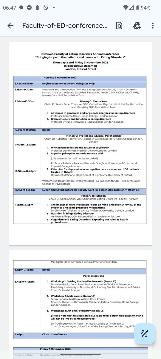 On my way down to the @rcpsychEDFac annual conference. The programme looks so good! Update on the hugely important @edgi_uk from @psychgenomics.
Evidence around #ultraprocessedfood from @DoctorChrisVT.
And of course, psychedelics from @hannahmdouglass and @ProfDavidNutt.