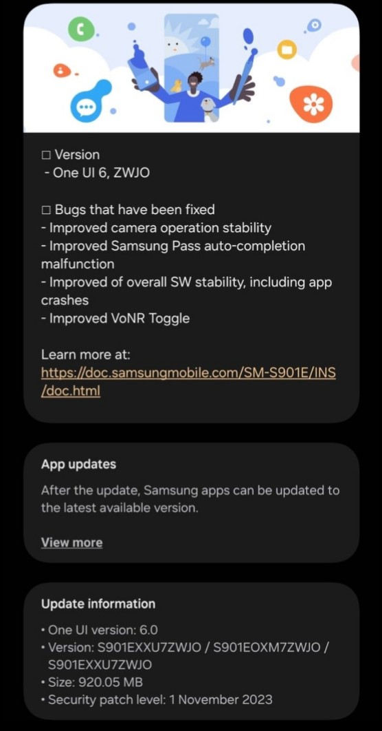 TechActivist666's tweet image. Samsung Galaxy S22/S22+/S22 Ultra gets OneUI 6 Beta 3 Update 

🔥 Available : INDIA 🇮🇳 🇮🇳 🇮🇳

• Version : S901EXXU7ZWJO
• Size : 920.05MB
• Security Patch Level : 1 November 2023

#OneUI6 #Beta3
#November2023Update