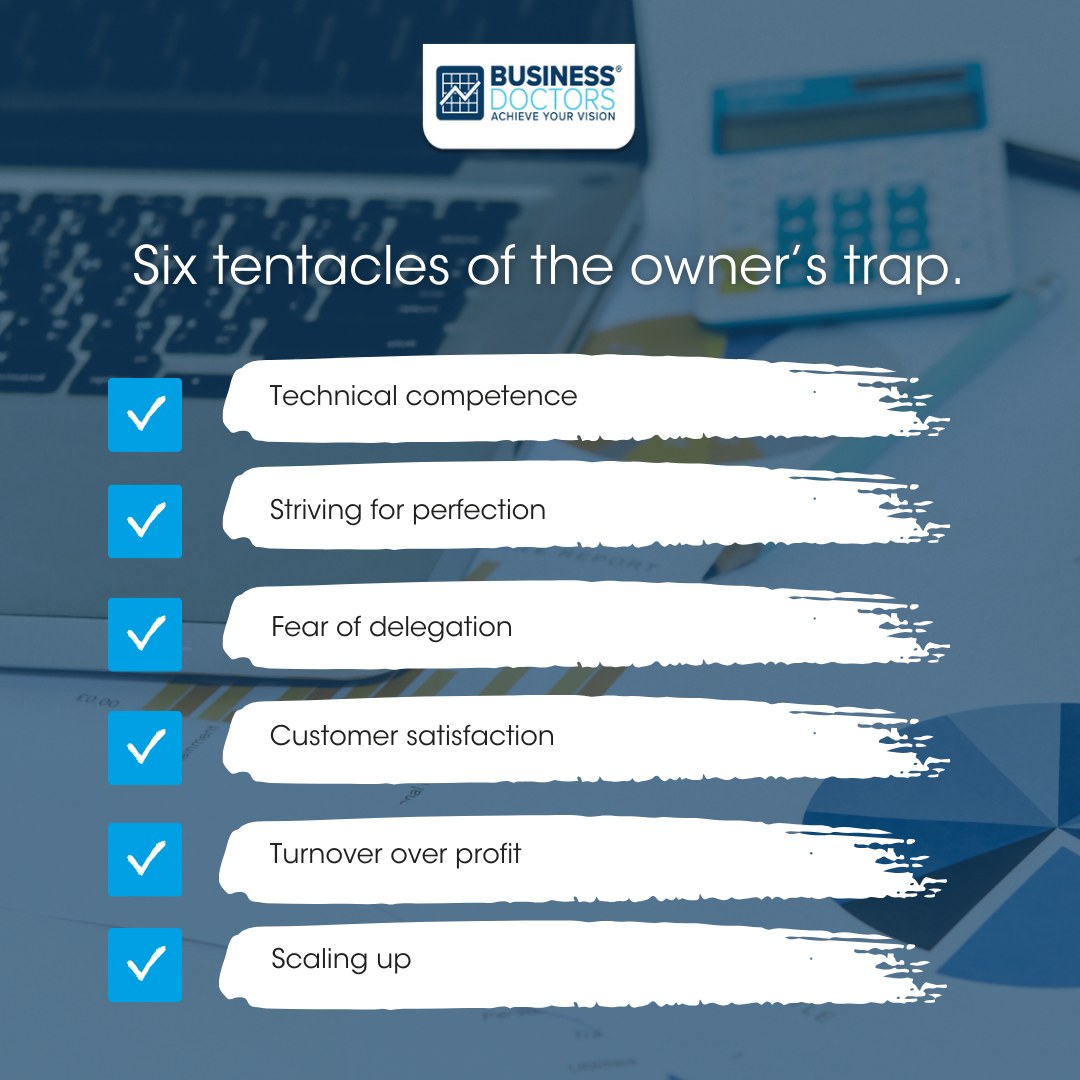 Six tentacles of the owner’s trap:

✅Technical competence
✅Striving for perfection
✅Fear of delegation
✅Customer satisfaction
✅Turnover over profit
✅Scaling up

businessdoctors.co.uk/the-six-tentac…