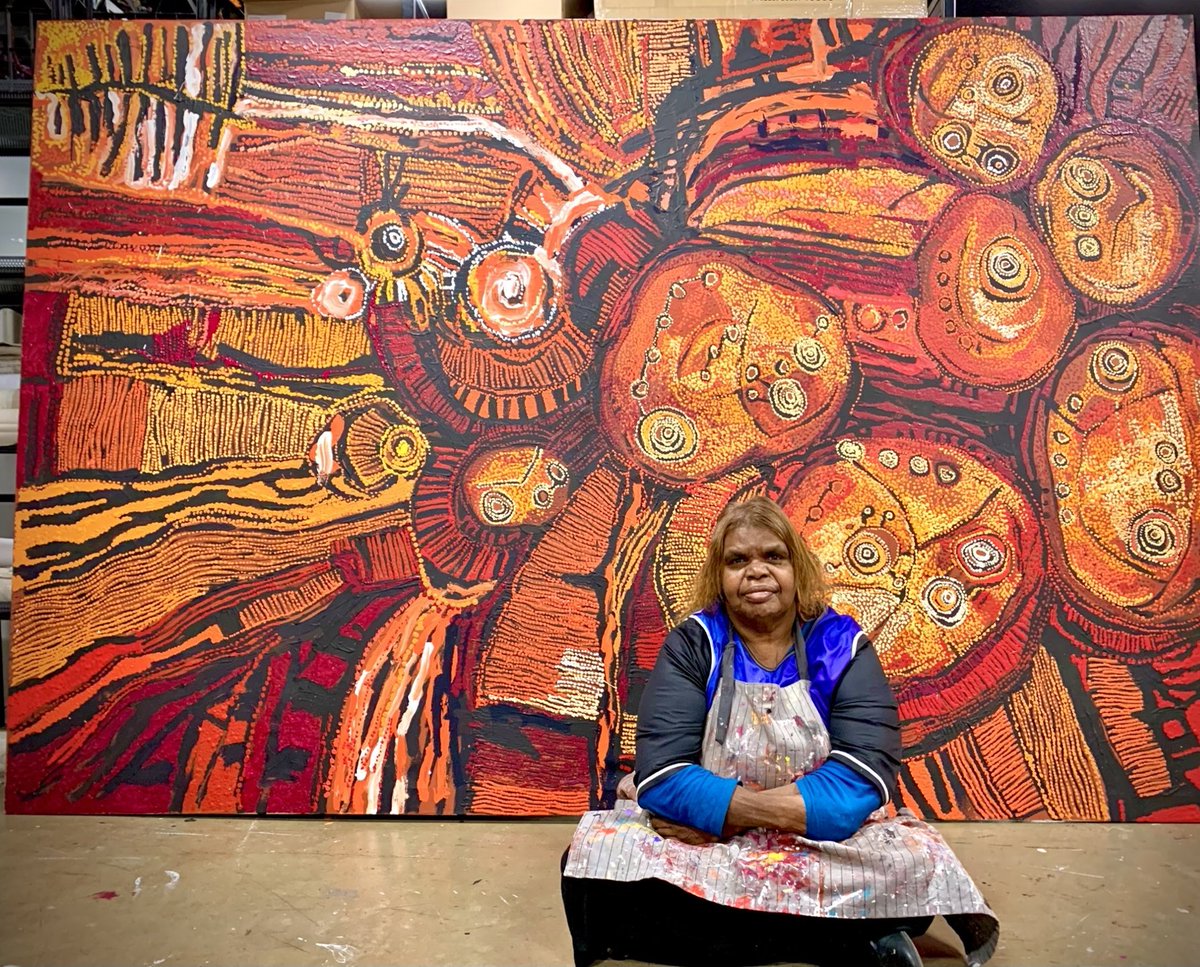 Nyunmiti Burton, Indigenous Australian artist from Tjala Arts, an Indigenous-owned and managed initiative on the APY Lands, South Australia. Established in 1997 #WomensArt