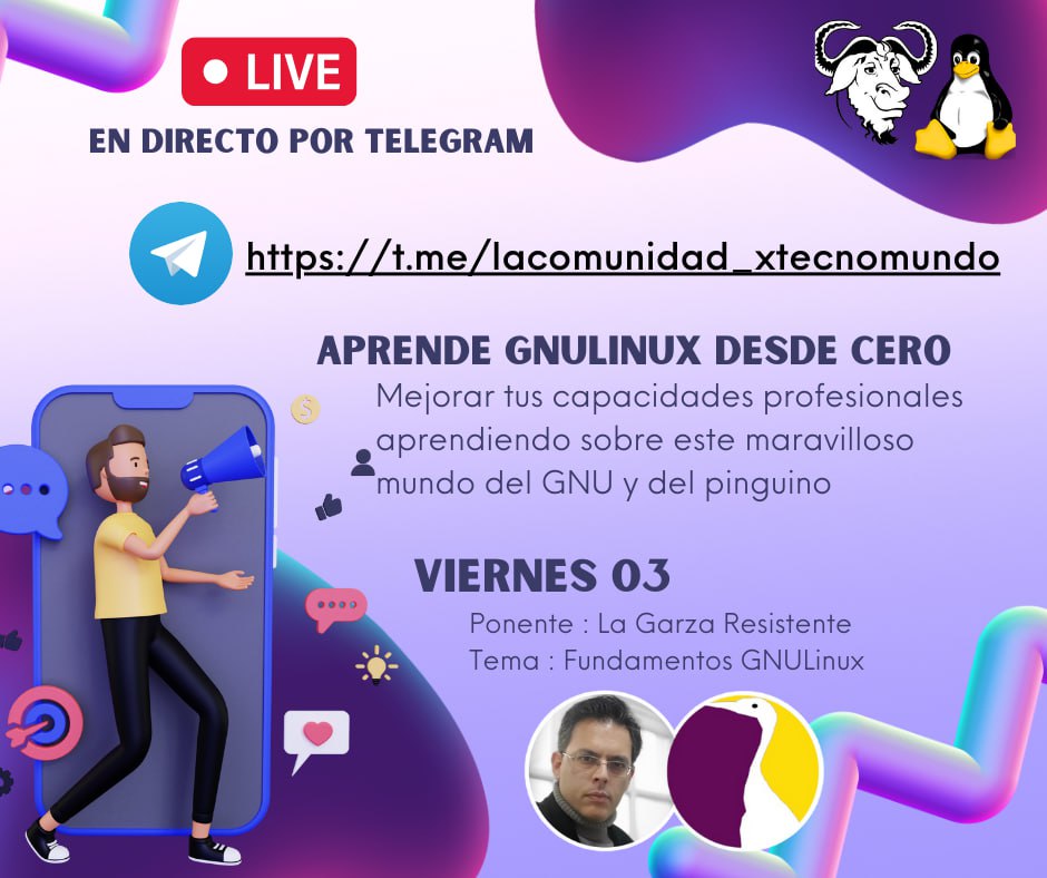 4Sentinell's tweet photo. Este viernes arrancamos nuestro #SeminarioAnualGNULinux2023 teniendo como primer ponente a nuestro amigo Francisco, conocido en YouTube como #LaGarzaResistente.

Este será transmitido en mi comunidad de Telegram y desde su canal de YouTube. 

Esperemos sea de su agrado https://t.co/Va89jPa0UP