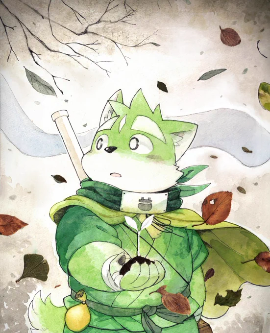 スキャンして加工して…完成した絵がこちらになります。木の影は絵の一部にしようと考えてたんですが、やっぱり余計だと思ったので外しました(苦笑)#薬味忍法帖