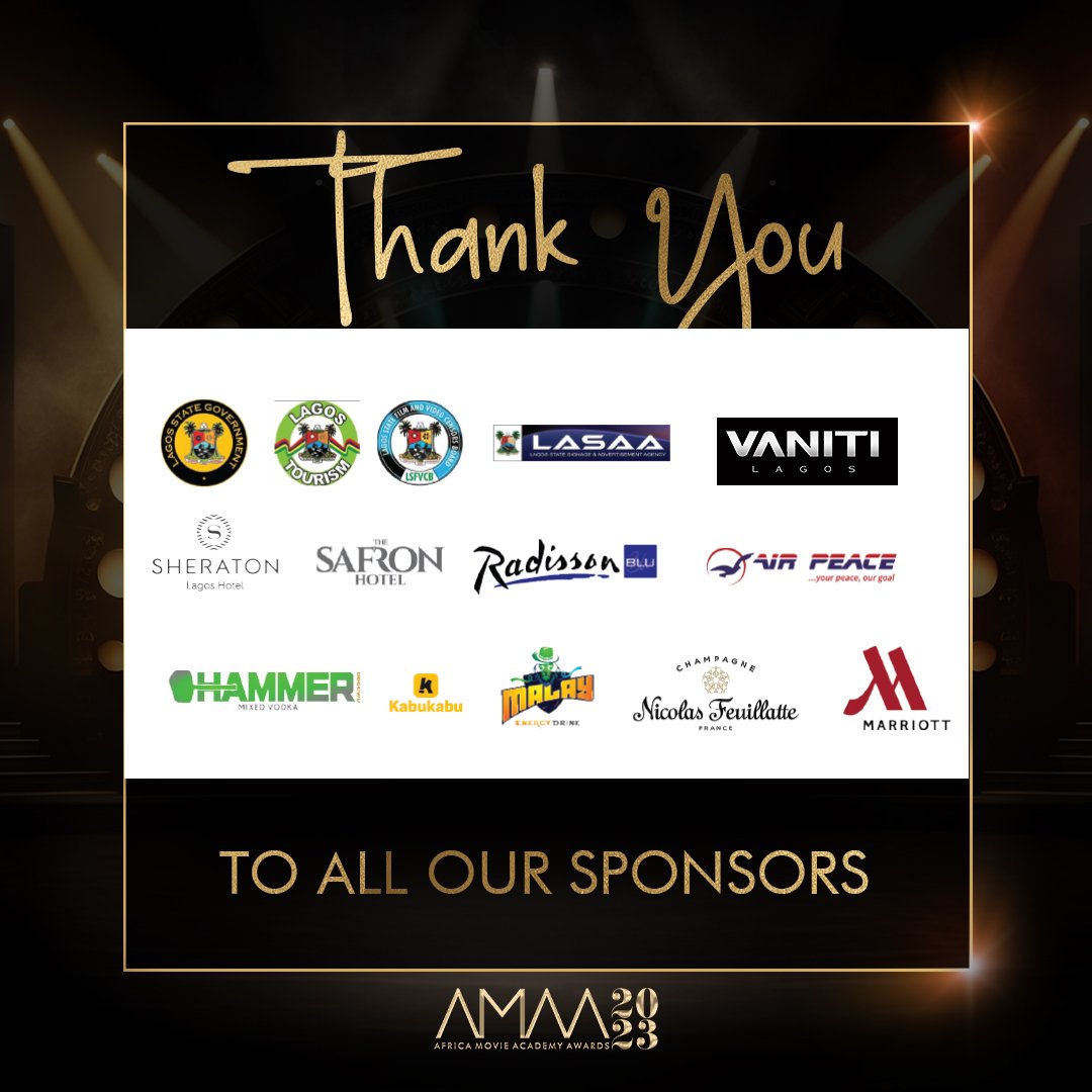 A heartfelt appreciation to all our incredible sponsors! Your support has been instrumental in making AMAA 2023 a reality. We are grateful for your commitment to celebrating excellence, creativity, and storytelling in African cinema. Together, we created magic! #AMAA2023