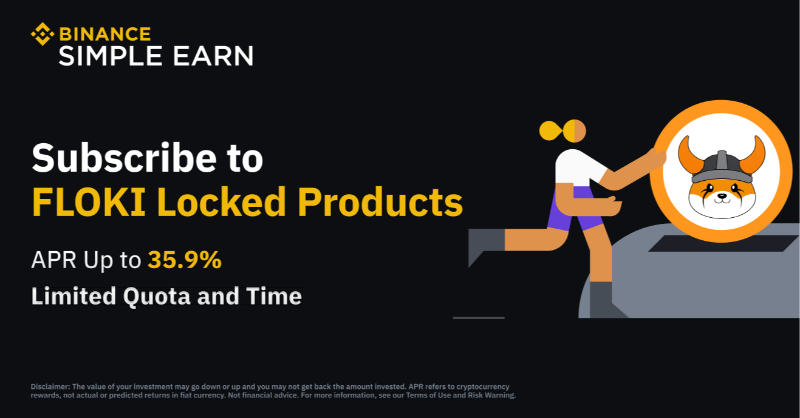 binance's tweet photo. #Binance Simple Earn is launching a promotion for $FLOKI Locked Products!

Complete your subscriptions to receive boosted APR rewards of up to 35.9% 🤝

Don't miss out ⤵️