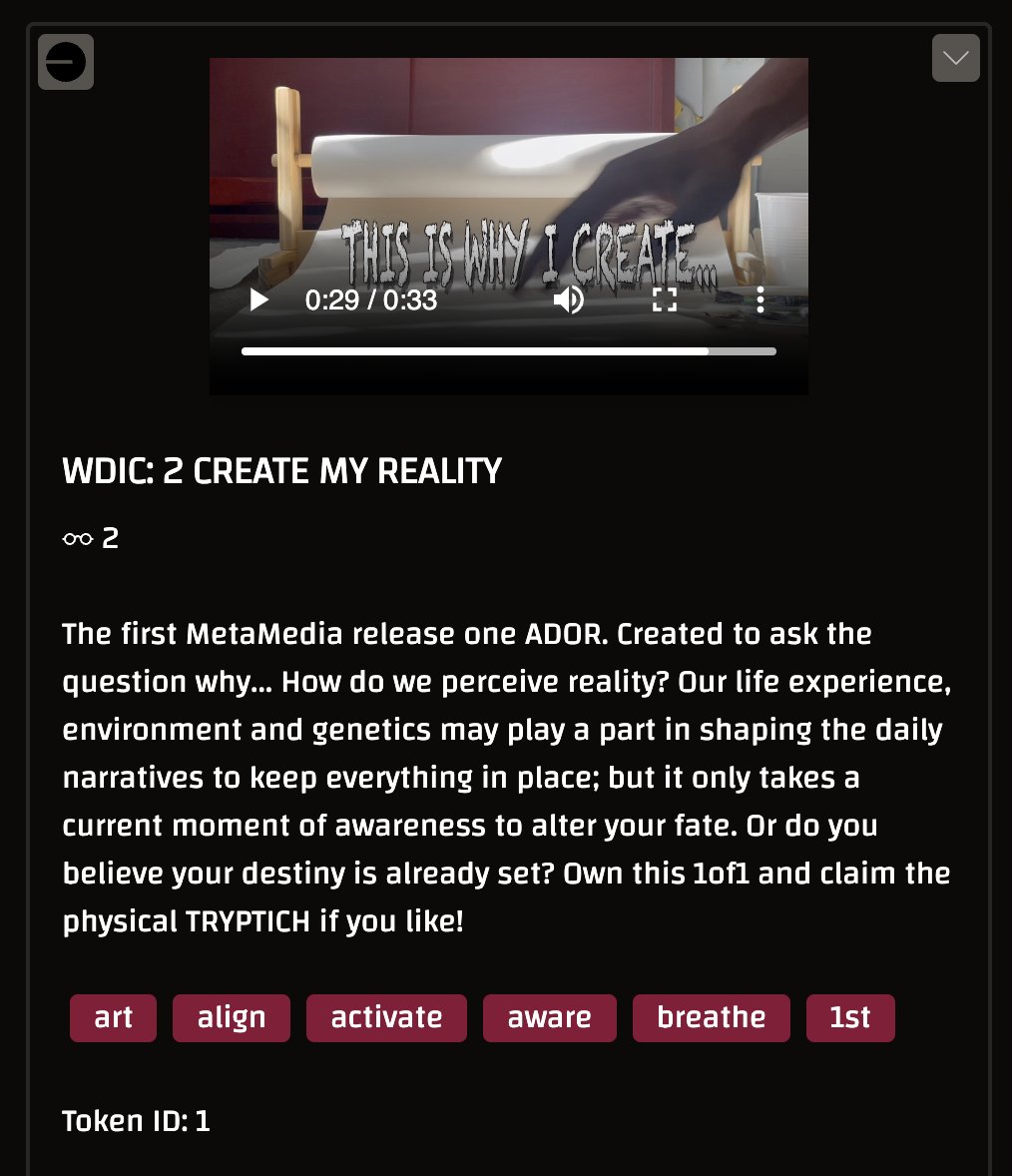 BITSAVADOR's tweet photo. My 1st #metamedia is live on @ADORORG
SHARE IT.
#HODL IT.
OWN IT.
WATCH IT.
https://t.co/5RxSSwJFDg
#blockchain #web3 #adoropens https://t.co/nOjA4Yyl8m